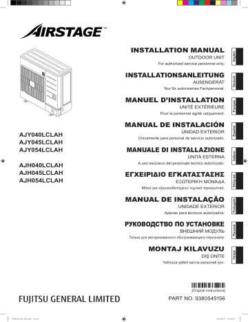 AJY045LCLAH | AJH040LCLAH | AJH045LCLAH | AJY054LCLAH | AJH054LCLAH | Installation manuel | Fujitsu AJY040LCLAH Guide d'installation | Fixfr