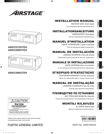 ARXC072GTEH | ARXC090GTEH | Installation manuel | Fujitsu ARXC096GTEH Guide d'installation | Fixfr