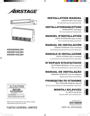 ARXN012GLBH | ARXN014GLBH | Installation manuel | Fujitsu ARXN009GLBH Guide d'installation | Fixfr