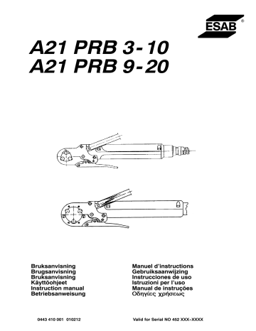 A21 PRB 9-20 - A21 PRB 3-10 | PRB 3-10 | ESAB A21 PRB 9-20 Manuel utilisateur | Fixfr