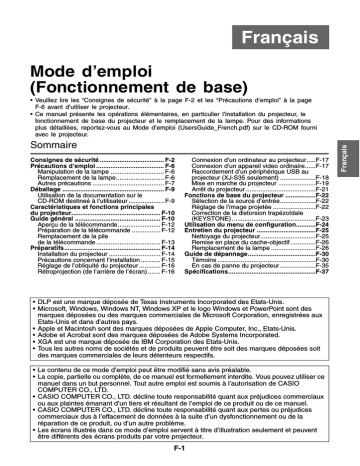 Casio XJ-S30, XJ-S35 Manuel utilisateur | Fixfr