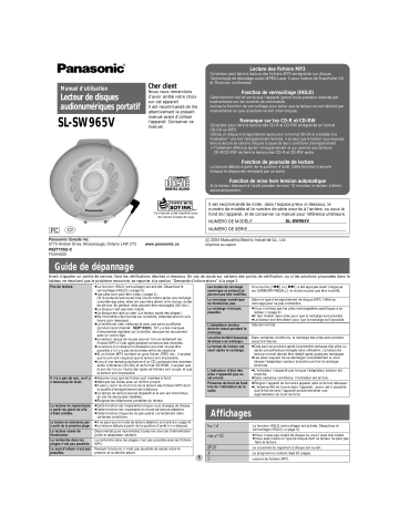 Mode d'emploi | Panasonic SLSW965V Operating instrustions | Fixfr