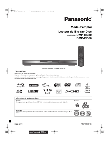 Mode d'emploi | Panasonic DMPBD60 Operating instrustions | Fixfr
