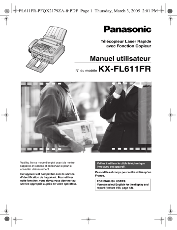 Mode d'emploi | Panasonic KXFL611FR Operating instrustions | Fixfr