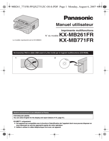 KXMB771FR | Mode d'emploi | Panasonic KXMB261FR Operating instrustions | Fixfr