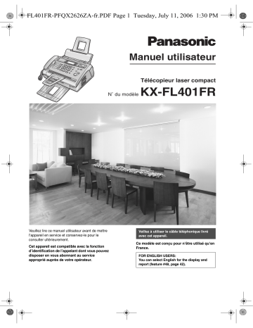 Mode d'emploi | Panasonic KXFL401FR Operating instrustions | Fixfr