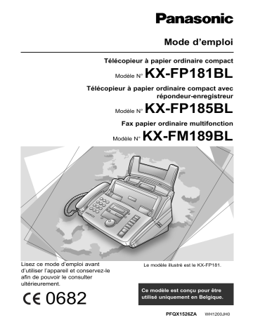 KXFM189BL | KXFP185BL | Mode d'emploi | Panasonic KXFP181BL Operating instrustions | Fixfr