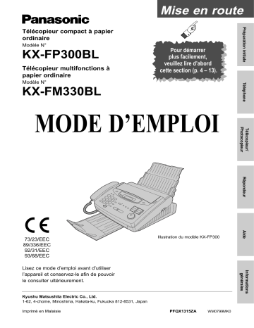 KXFP300BL | KXFP300_Series | KXFM330BL | Mode d'emploi | Panasonic KXFM330_Series Operating instrustions | Fixfr