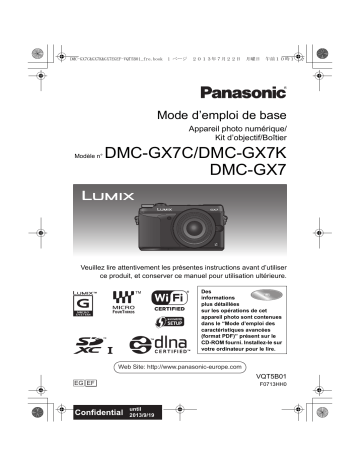 Mode d'emploi | Panasonic DMCGX7CEF Operating instrustions | Fixfr