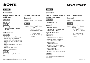 Mode d'emploi | Sony DAV-FR1 Operating instrustions | Fixfr