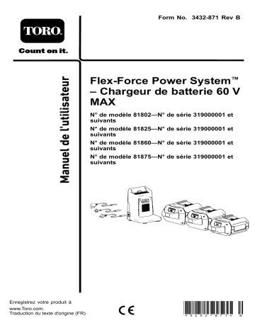 Flex-Force Power System 6.0Ah 60V MAX Battery Pack | Toro Flex-Force Power System 60V MAX Battery Charger Misc Manuel utilisateur | Fixfr