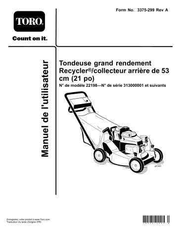 Toro 21in Heavy-Duty Recycler/Rear Bagger Lawn Mower Walk Behind Mower Manuel utilisateur | Fixfr
