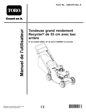 Toro 53cm Heavy-Duty Recycler/Rear Bagger Lawn Mower Walk Behind Mower Manuel utilisateur | Fixfr