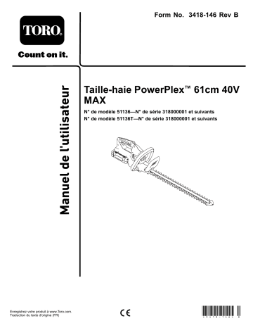 Toro PowerPlex 61cm 40V MAX Hedge Trimmer Manuel utilisateur | Fixfr