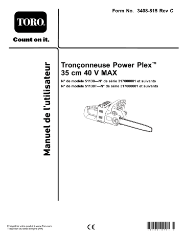 Toro PowerPlex 35cm 40V MAX Chainsaw Misc Manuel utilisateur | Fixfr