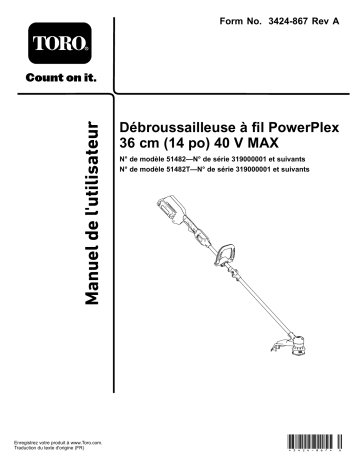 Toro PowerPlex 14in 40V MAX String Trimmer Manuel utilisateur | Fixfr