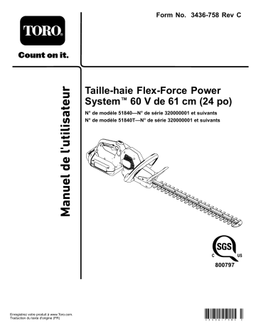 Toro Flex-Force Power System 24in 60V Hedge Trimmer Manuel utilisateur | Fixfr
