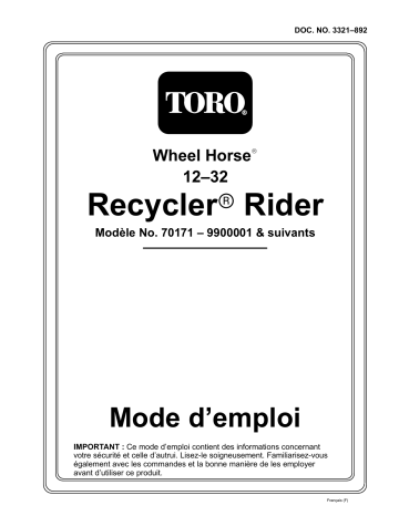 Toro 12-32 Rear Engine Rider Riding Product Manuel utilisateur | Fixfr