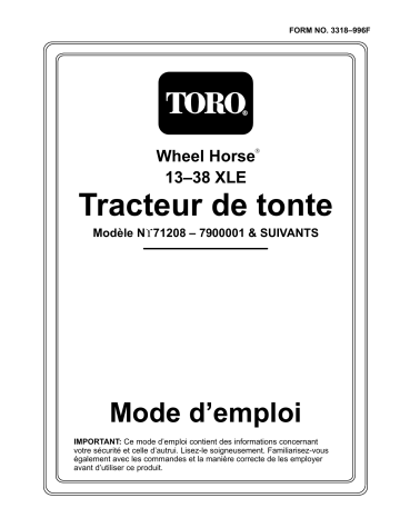Toro 13-38XL Lawn Tractor Riding Product Manuel utilisateur | Fixfr