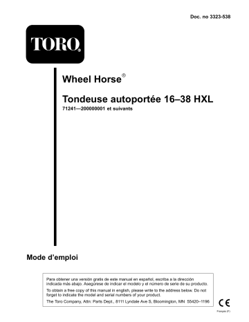 Toro 16-38HXLE Lawn Tractor Riding Product Manuel utilisateur | Fixfr