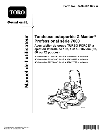 Toro Z Master Professional 7000 Series Riding Mower, With 52in TURBO FORCE Side Discharge Mower Riding Product Manuel utilisateur | Fixfr