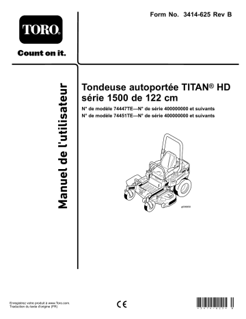 132cm TITAN HD 1500 Series Riding Mower | Toro 122cm TITAN HD 1500 Series Riding Mower Riding Product Manuel utilisateur | Fixfr