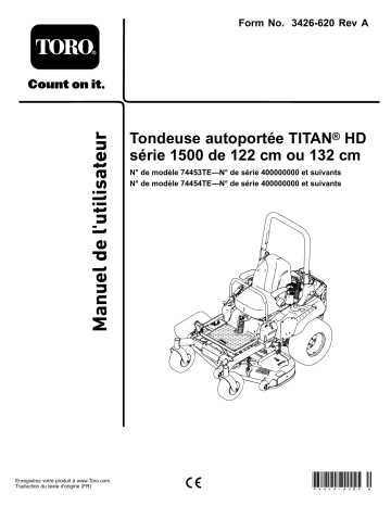 132cm TITAN HD 1500 Series Riding Mower | Toro 122cm TITAN HD 1500 Series Riding Mower Riding Product Manuel utilisateur | Fixfr