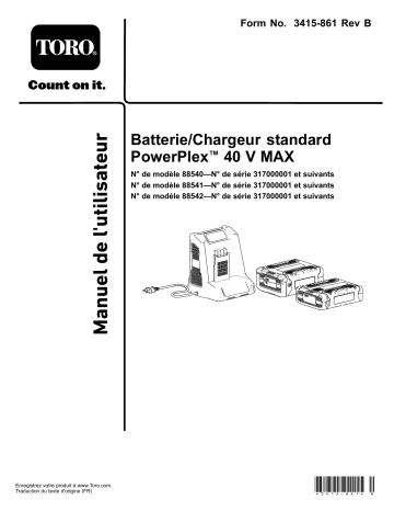 PowerPlex 40V Max Standard Charger | Toro PowerPlex 40V Max Standard 180 WH Battery Pack Misc Manuel utilisateur | Fixfr