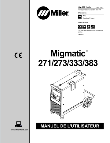 210344 | Manuel du propriétaire | Miller MIGMATIC 271/273/293/333/383 Manuel utilisateur | Fixfr
