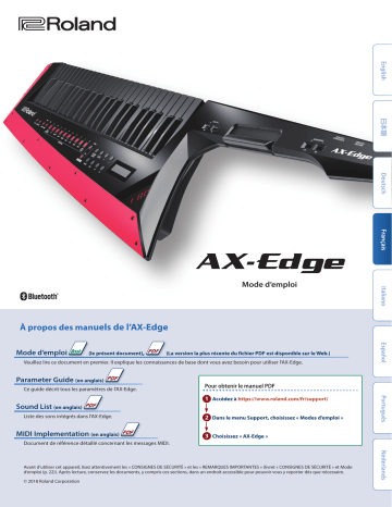 Roland AX-Edge 肩背式合成器 Manuel du propriétaire | Fixfr
