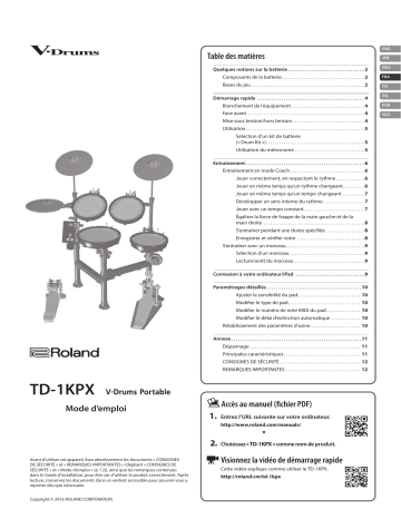 Roland TD-1KPX V-Drums Portable Manuel du propriétaire | Fixfr
