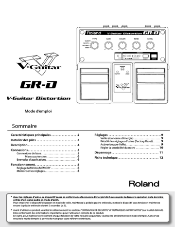 Roland GR-D V-Guitar Distortion Manuel du propriétaire | Fixfr
