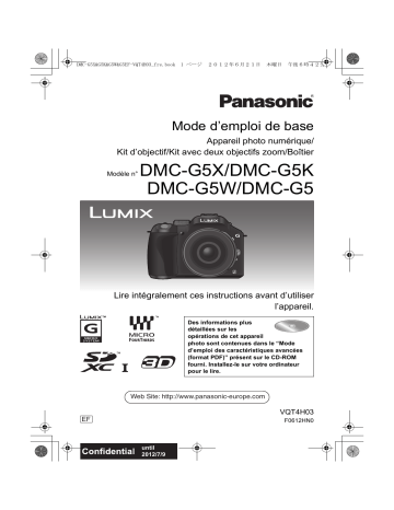 Panasonic DMCG5KEF Guide de démarrage rapide | Fixfr