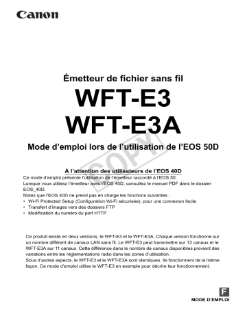 Canon Wireless File Transmitter WFT-E3 Manuel utilisateur | Fixfr