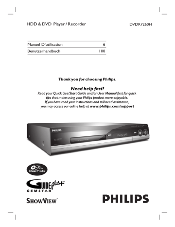 Philips DVDR7260H/31 Manuel utilisateur | Fixfr
