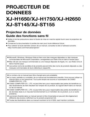 Casio XJ-H2600, XJ-H2650 Manuel utilisateur | Fixfr