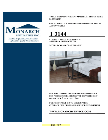 Monarch Specialties I 3144 ACCENT TABLE Manuel utilisateur | Fixfr