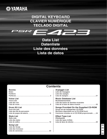 Fiche technique | Yamaha PSR-E423 Manuel utilisateur | Fixfr