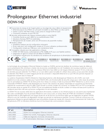 Westermo DDW-142 Industrial Ethernet Extender Fiche technique | Fixfr