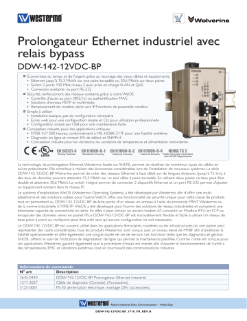 Westermo DDW-142-12VDC-BP Industrial Ethernet extender  Fiche technique | Fixfr