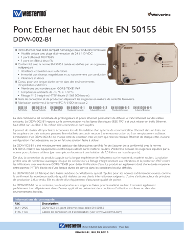 Westermo DDW-002-B1 EN 50155 Ethernet Broadband Bridge Fiche technique | Fixfr