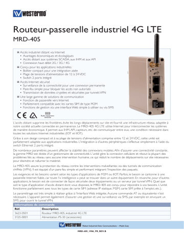 Westermo MRD-405 Industrial 4G LTE Gateway/Router Fiche technique | Fixfr