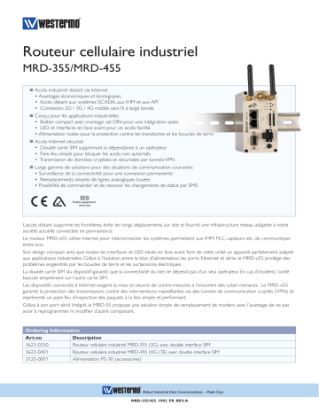 Westermo MRD-355 Industrial Cellular Router (3G) Fiche technique | Fixfr