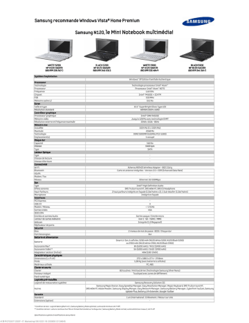 Samsung NP-N120-KA02FR Fiche technique | Fixfr