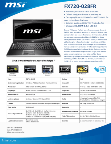 MSI 9S7-175411-028 Fiche technique | Fixfr