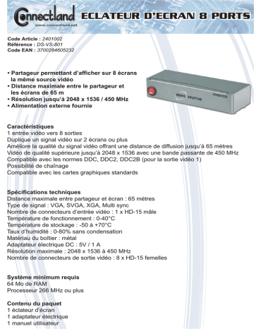 Connectland 2401002 Fiche technique | Fixfr