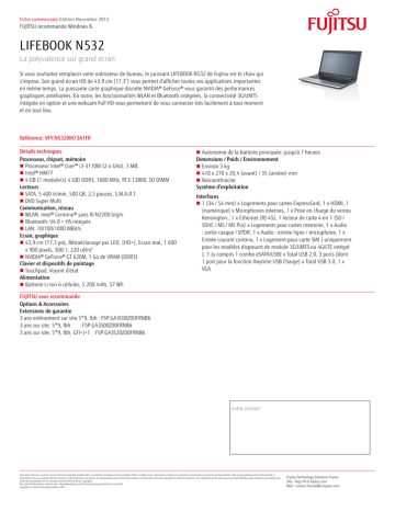 Fujitsu VFY:N5320M73A1FR Fiche technique | Fixfr