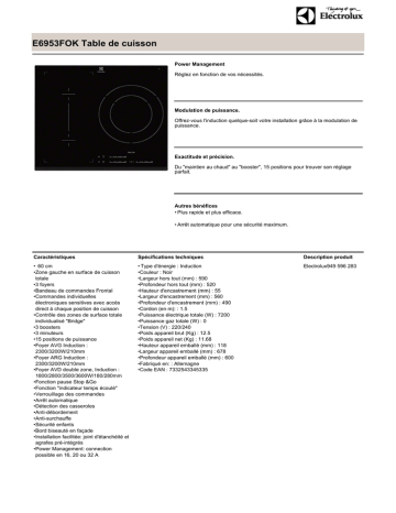 Electrolux E6953FOK Fiche technique | Fixfr