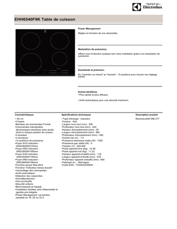 Electrolux EHH6540F9K Fiche technique | Fixfr