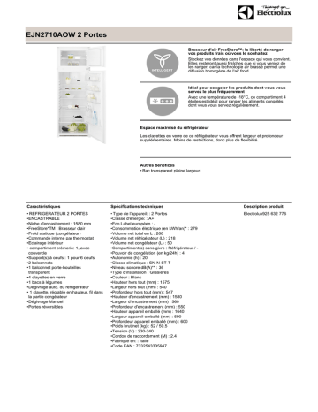 Electrolux EJN2710AOW Fiche technique | Fixfr